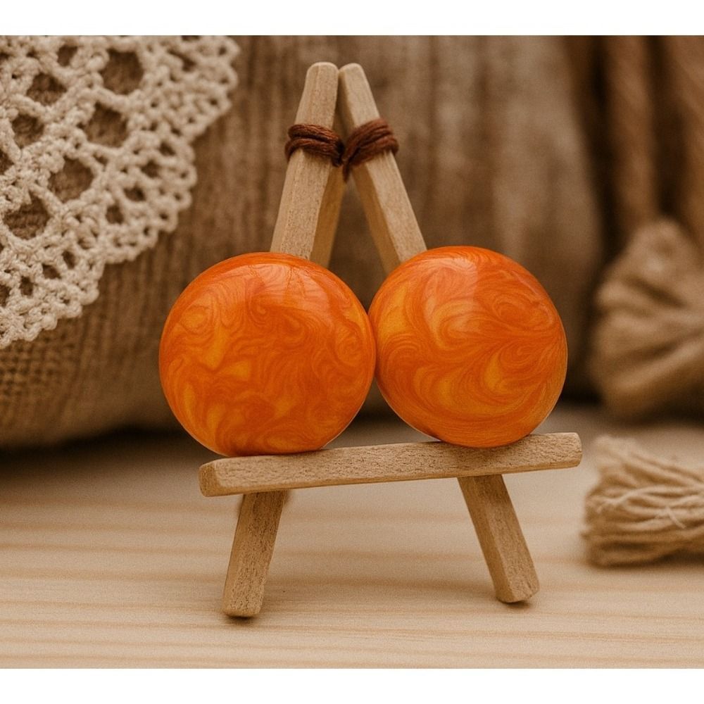 90s Vintage Womens Chunky Orange Cloudy Round Stud Earrings Dreamy Artsy Vibrant